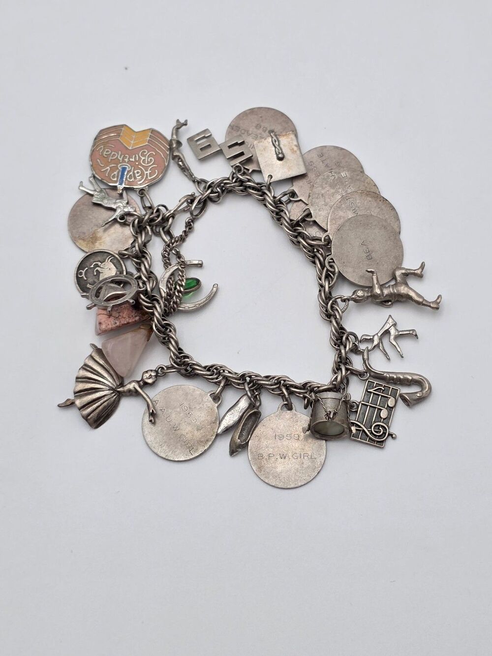 VTG Sterling Silver Charm Bracelet 1950s 6 1/2"